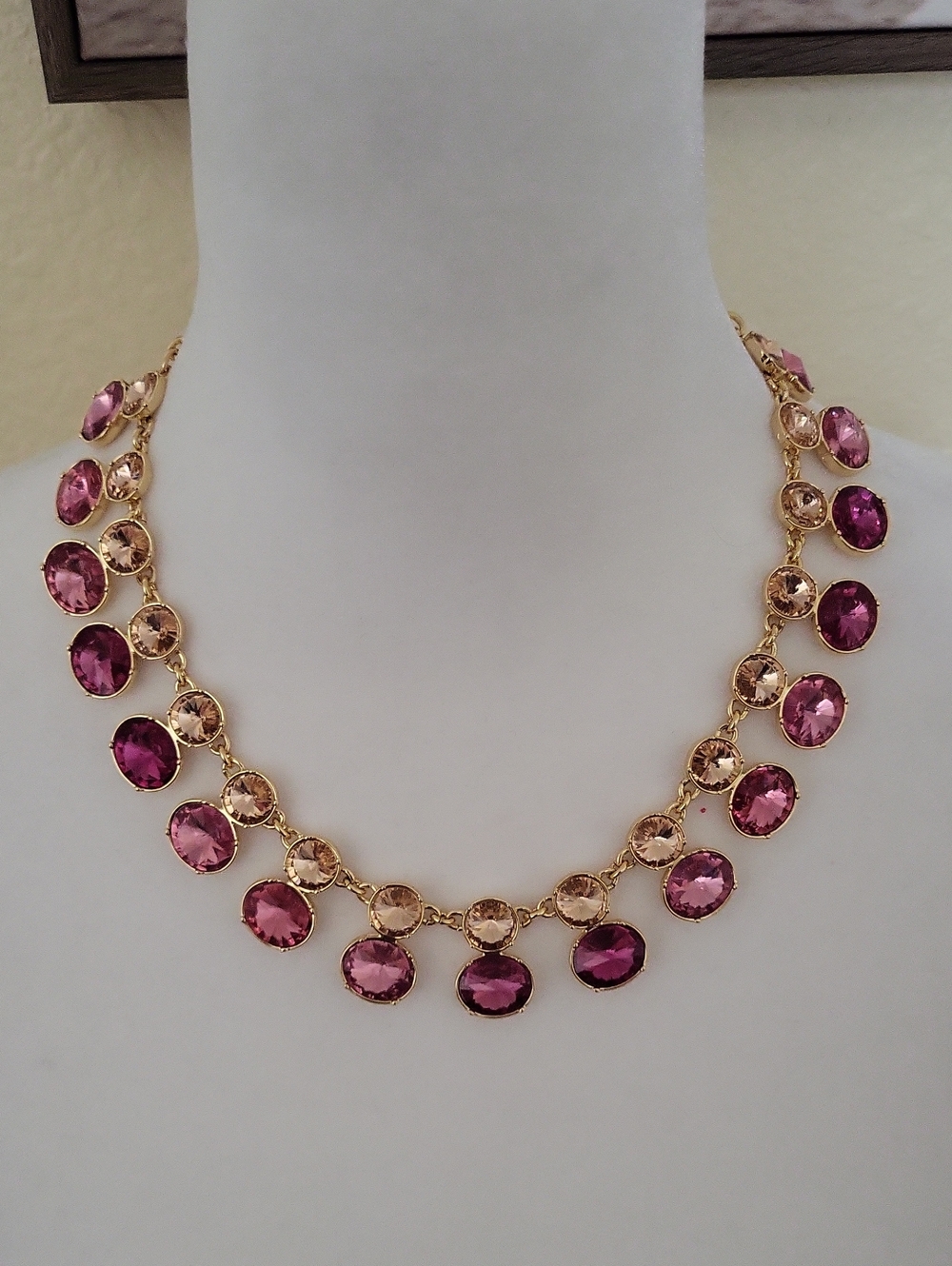 Talbots 18" Gold Tone Necklace With Pink Jewels And Light Accent Jewels